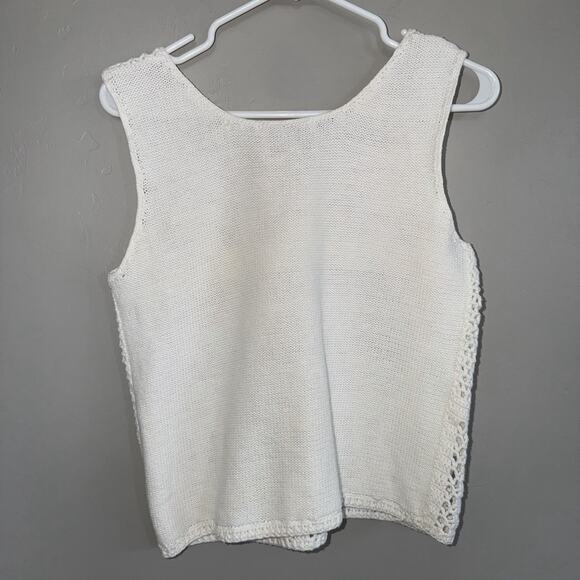 Express Tricot Vintage 90s White Crochet Sweater Womans M Vest Boho Ramie Cotton - Picture 9 of 9